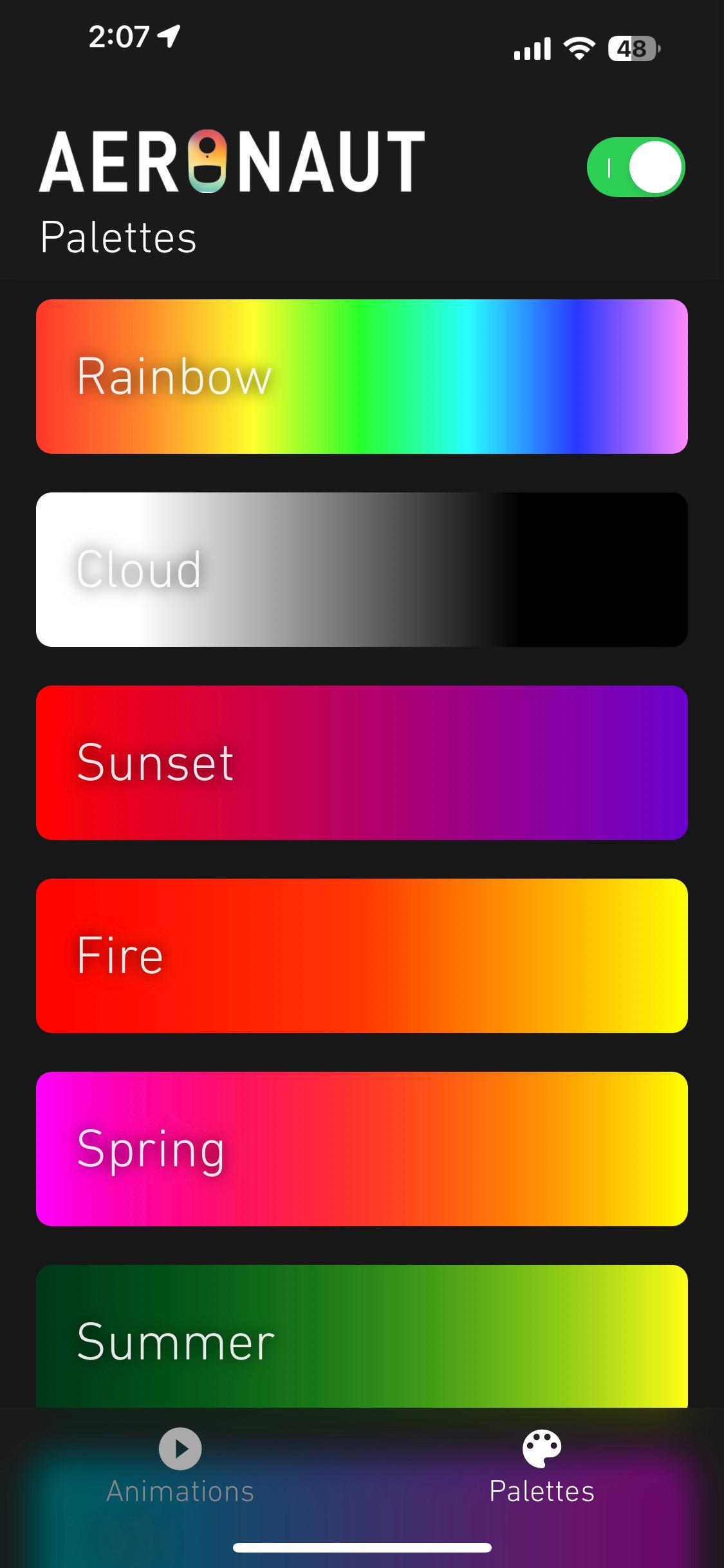 React-native app with animation and color palette control