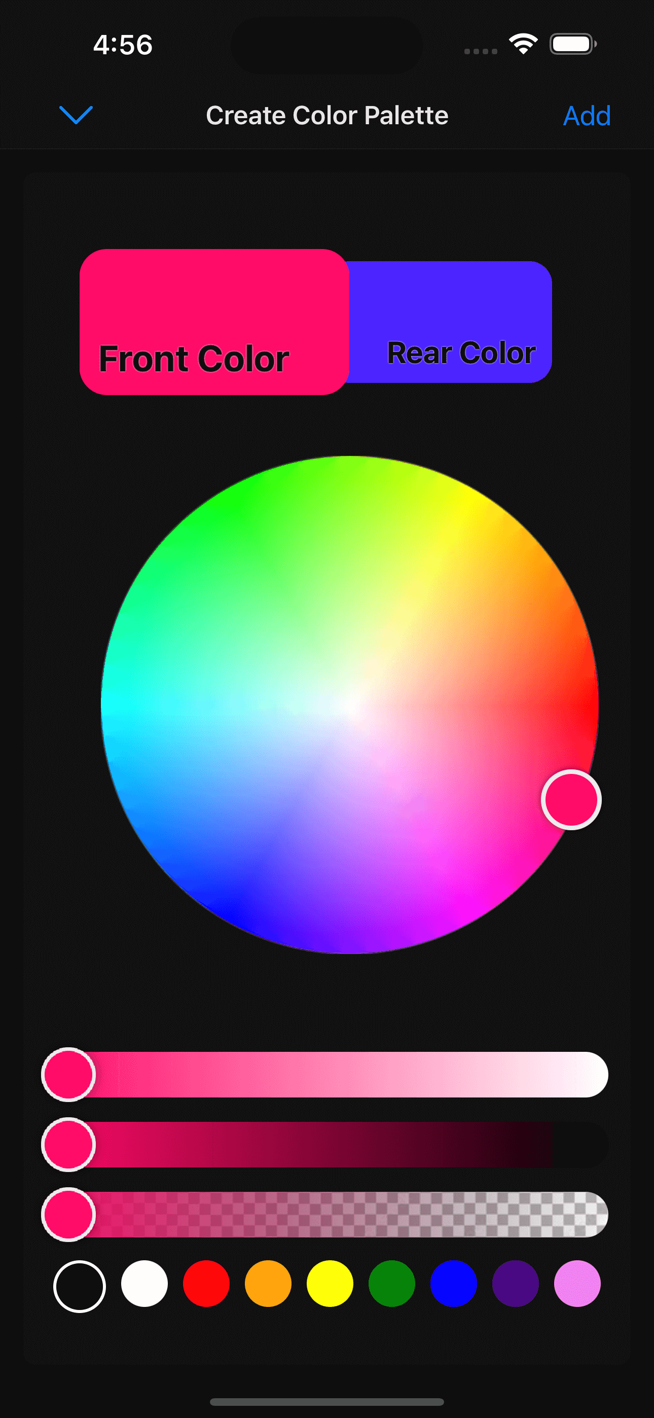 iOS app with color HSL color palette control