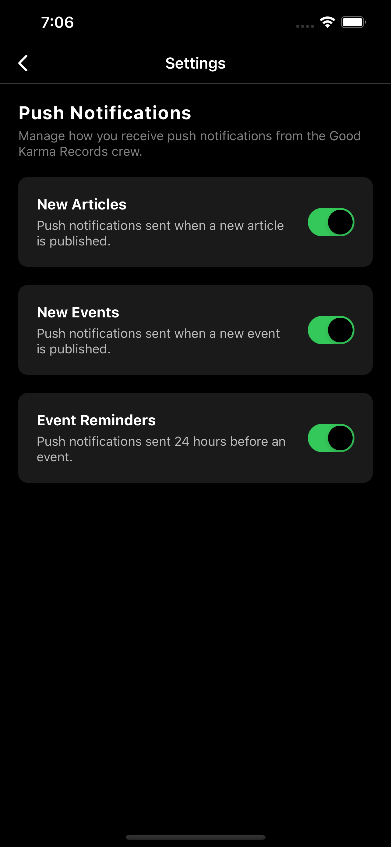 Push notification settings