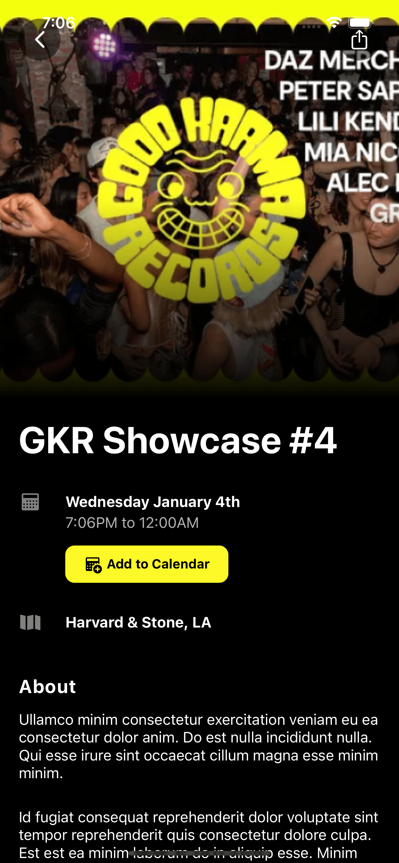 Event detail screen with calendar integration