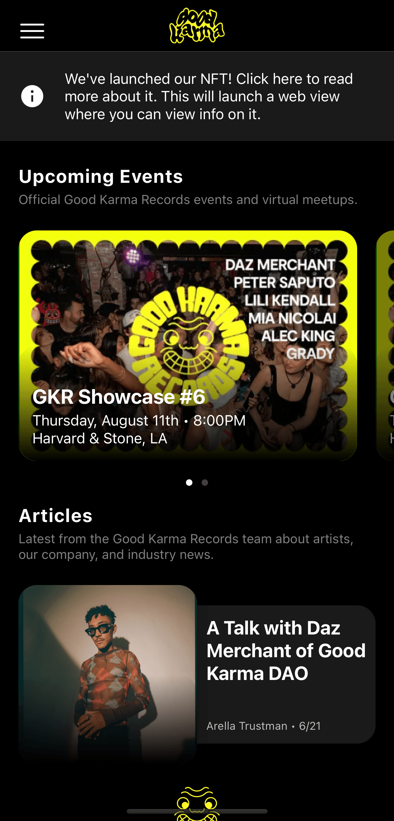 Home screen with content fed from Contentful